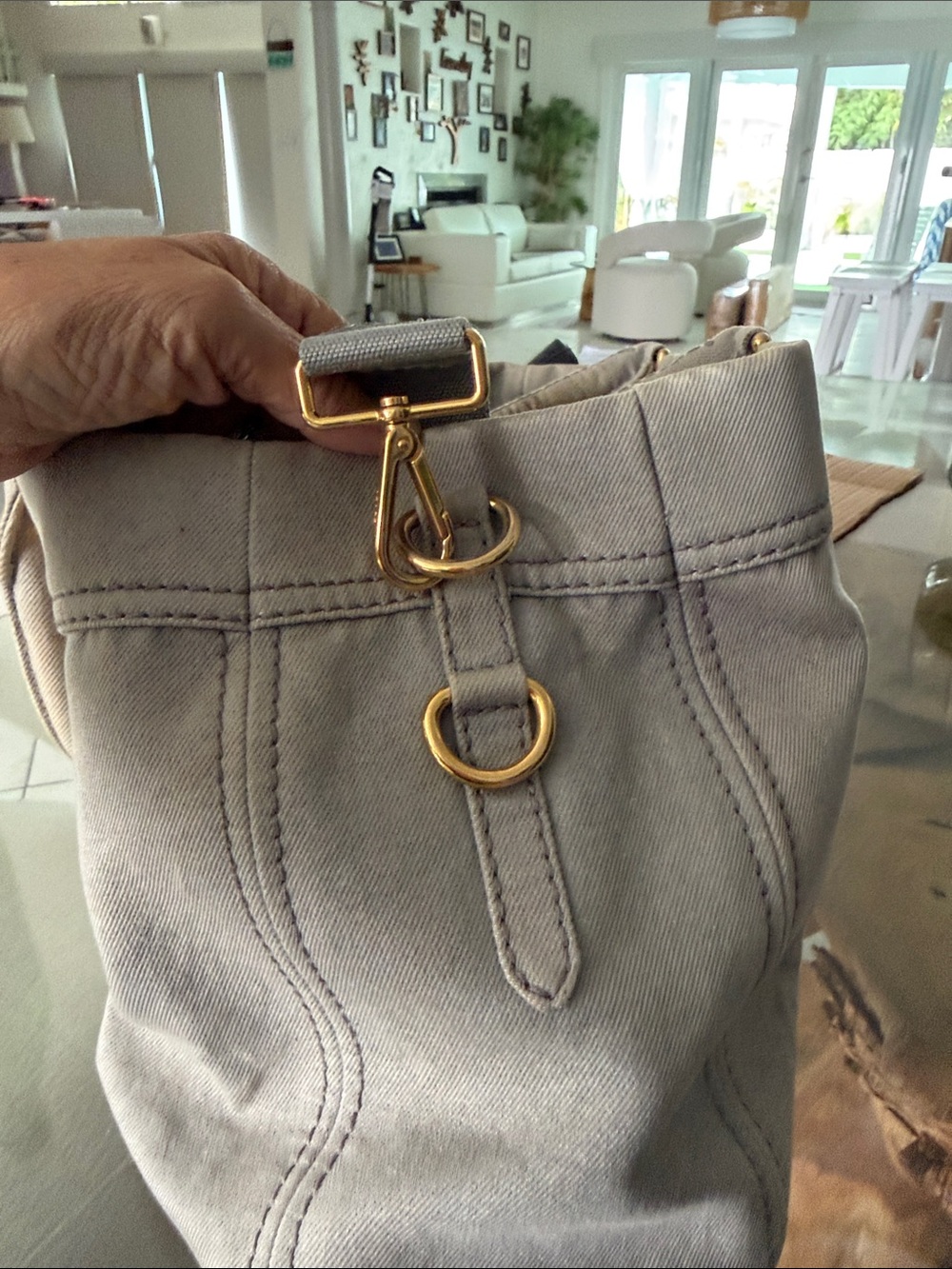 Prada Taupe Canvas Travel Tote with Gold Hardware - Picture 6 of 9